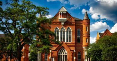 Captivating view of Clark Hall at the University of Alabama with its iconic brick facade.