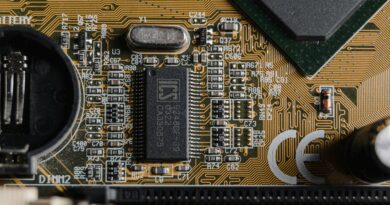 Detailed view of circuit components on a printed circuit board (PCB).